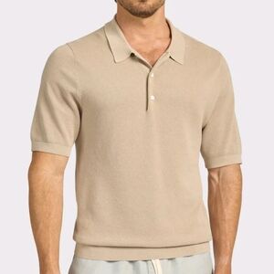 Academy Brand Riley Knit Polo Shirt Buttons Oatmeal Beige Cream Cotton S Men's